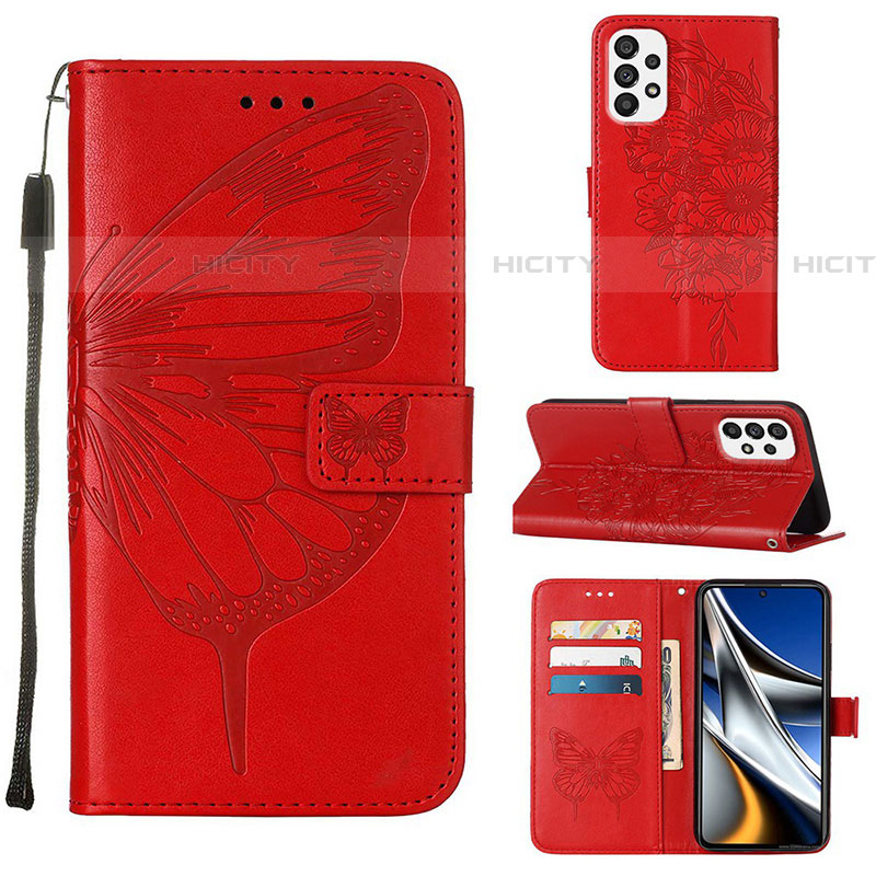 Coque Portefeuille Papillon Livre Cuir Etui Clapet Y02B pour Samsung Galaxy A73 5G Rouge Plus