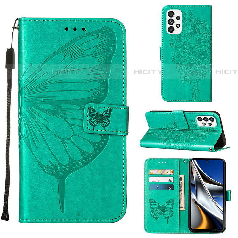 Coque Portefeuille Papillon Livre Cuir Etui Clapet Y02B pour Samsung Galaxy A73 5G Vert Plus