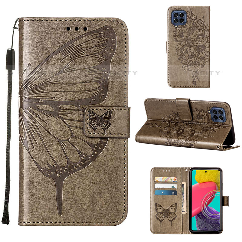 Coque Portefeuille Papillon Livre Cuir Etui Clapet Y02B pour Samsung Galaxy M53 5G Gris Plus