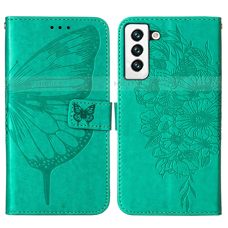 Coque Portefeuille Papillon Livre Cuir Etui Clapet Y06B pour Samsung Galaxy S21 Plus 5G Vert Plus