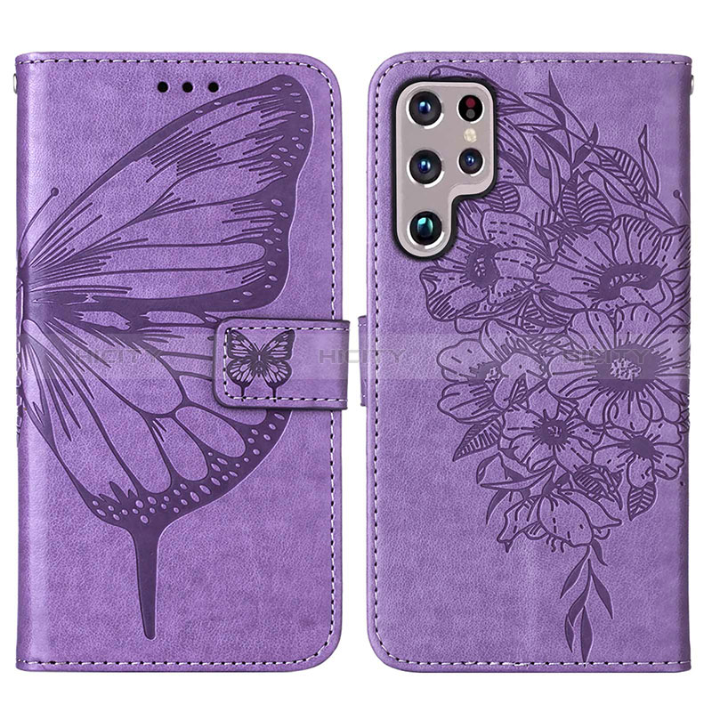 Coque Portefeuille Papillon Livre Cuir Etui Clapet Y06B pour Samsung Galaxy S24 Ultra 5G Violet Clair Plus