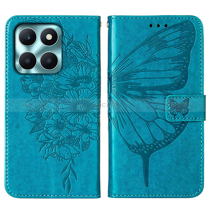 Coque Portefeuille Papillon Livre Cuir Etui Clapet YB1 pour Huawei Honor X6a Bleu Plus