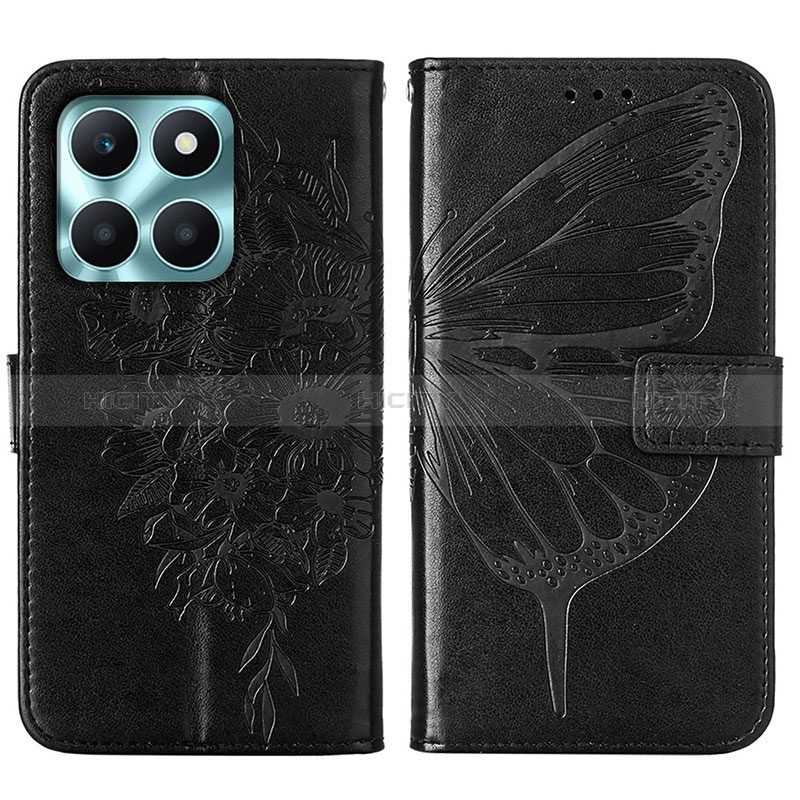 Coque Portefeuille Papillon Livre Cuir Etui Clapet YB1 pour Huawei Honor X6a Noir Plus