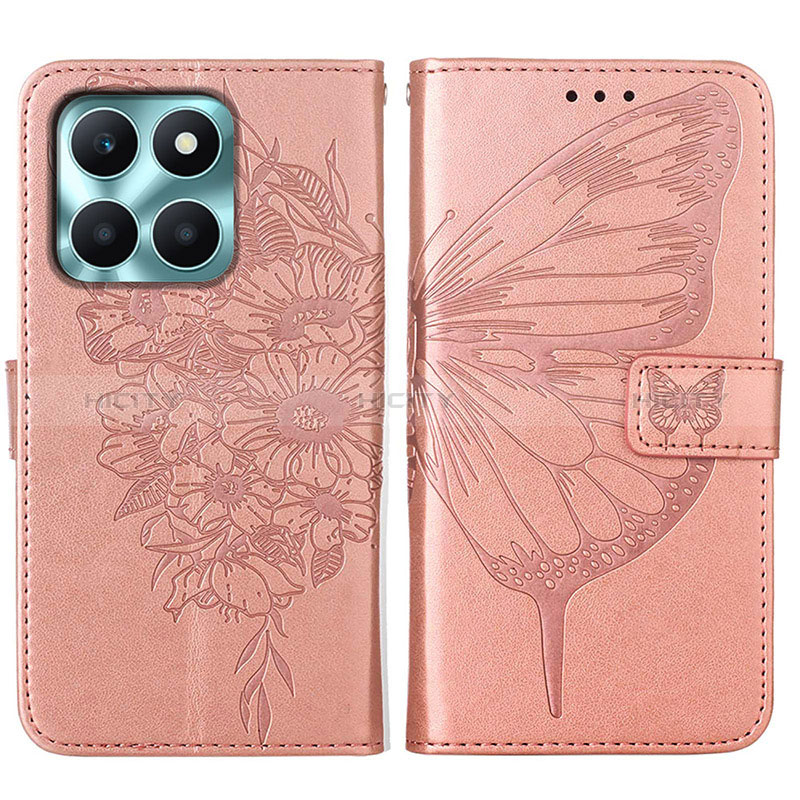 Coque Portefeuille Papillon Livre Cuir Etui Clapet YB1 pour Huawei Honor X6a Or Rose Plus