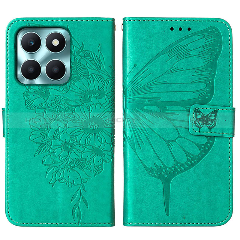 Coque Portefeuille Papillon Livre Cuir Etui Clapet YB1 pour Huawei Honor X6a Vert Plus