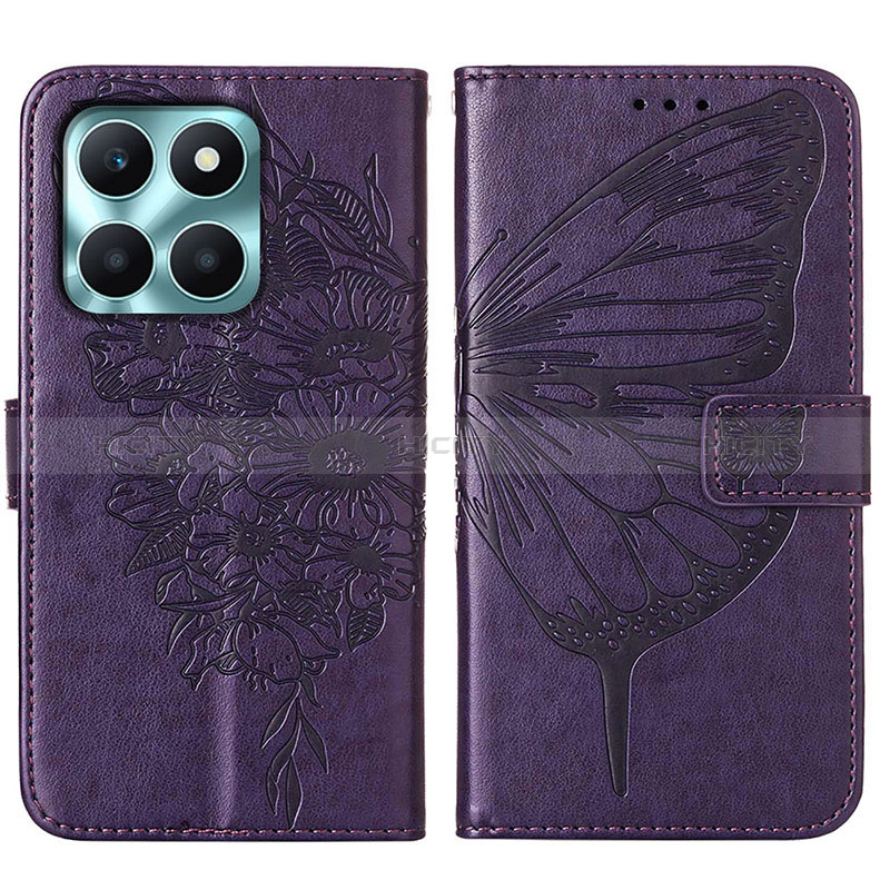 Coque Portefeuille Papillon Livre Cuir Etui Clapet YB1 pour Huawei Honor X6a Violet Plus