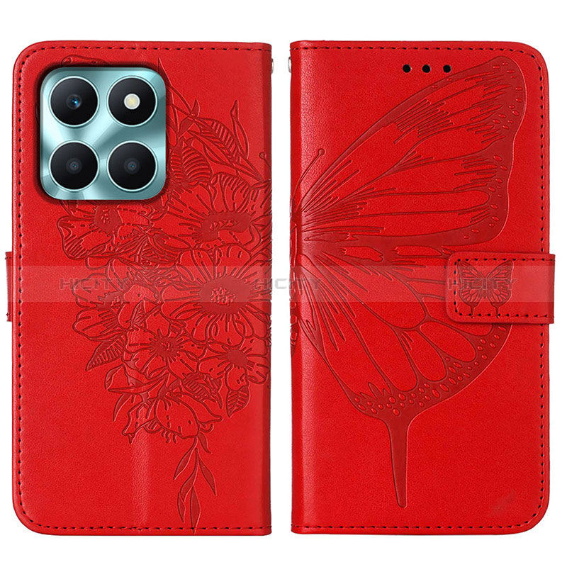 Coque Portefeuille Papillon Livre Cuir Etui Clapet YB1 pour Huawei Honor X8b Rouge Plus
