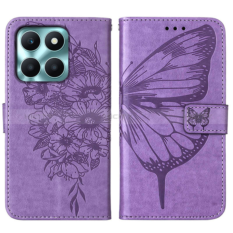 Coque Portefeuille Papillon Livre Cuir Etui Clapet YB1 pour Huawei Honor X8b Violet Clair Plus