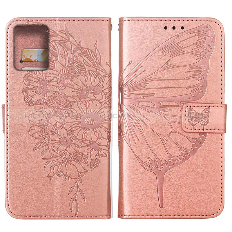 Coque Portefeuille Papillon Livre Cuir Etui Clapet YB1 pour Motorola Moto G 5G (2023) Or Rose Plus