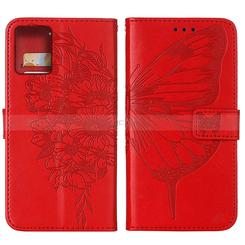 Coque Portefeuille Papillon Livre Cuir Etui Clapet YB1 pour Motorola Moto G 5G (2023) Rouge Plus