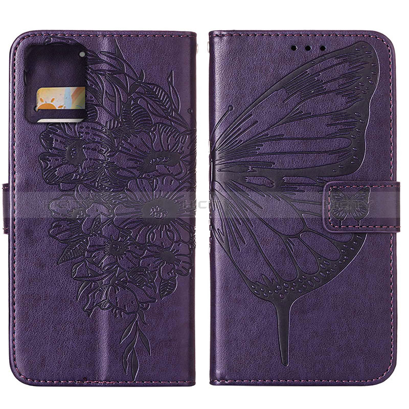 Coque Portefeuille Papillon Livre Cuir Etui Clapet YB1 pour Motorola Moto G 5G (2023) Violet Plus