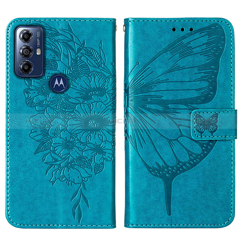 Coque Portefeuille Papillon Livre Cuir Etui Clapet YB1 pour Motorola Moto G Power (2022) Bleu Plus