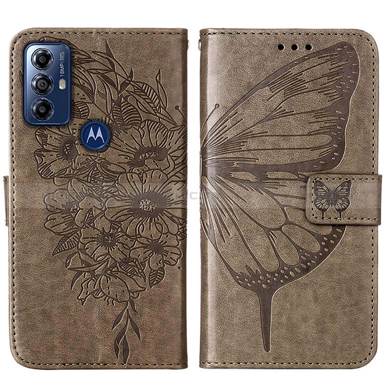 Coque Portefeuille Papillon Livre Cuir Etui Clapet YB1 pour Motorola Moto G Power (2022) Gris Plus