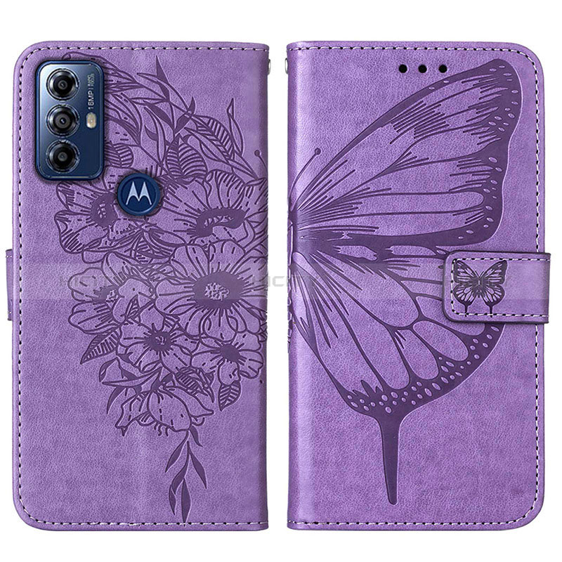 Coque Portefeuille Papillon Livre Cuir Etui Clapet YB1 pour Motorola Moto G Power (2022) Violet Clair Plus