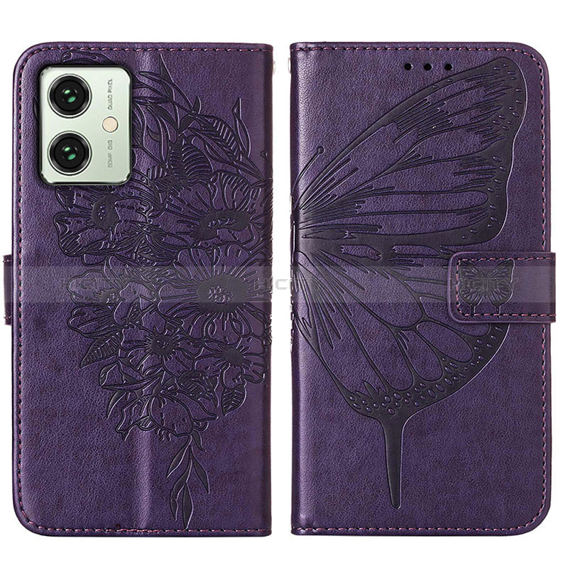 Coque Portefeuille Papillon Livre Cuir Etui Clapet YB1 pour Motorola Moto G54 5G Violet Plus