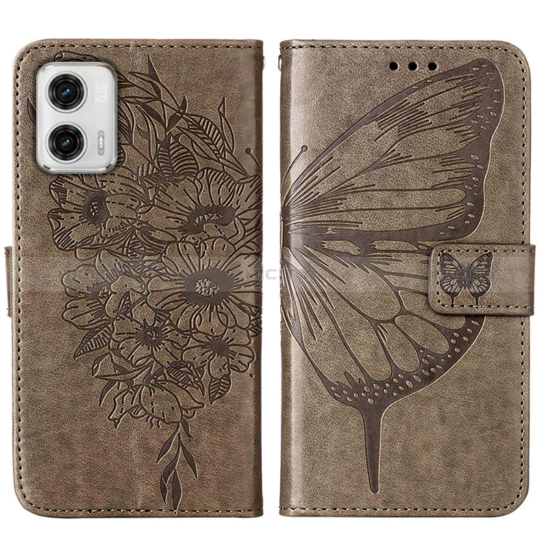 Coque Portefeuille Papillon Livre Cuir Etui Clapet YB1 pour Motorola Moto G73 5G Gris Plus