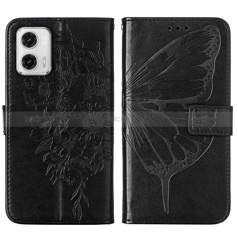 Coque Portefeuille Papillon Livre Cuir Etui Clapet YB1 pour Motorola Moto G73 5G Noir Plus