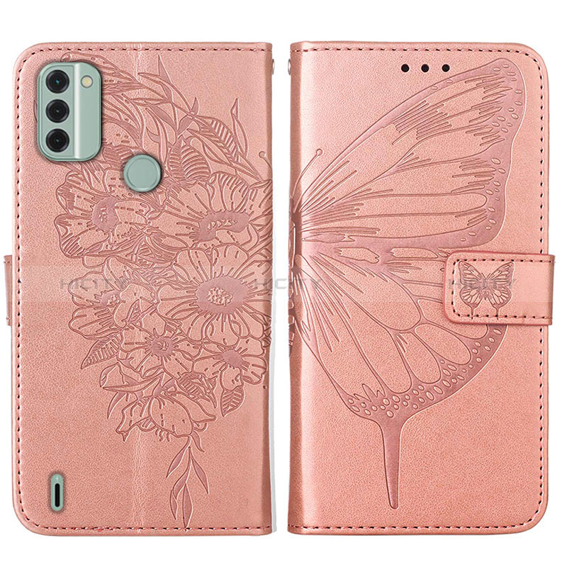 Coque Portefeuille Papillon Livre Cuir Etui Clapet YB1 pour Nokia C31 Or Rose Plus