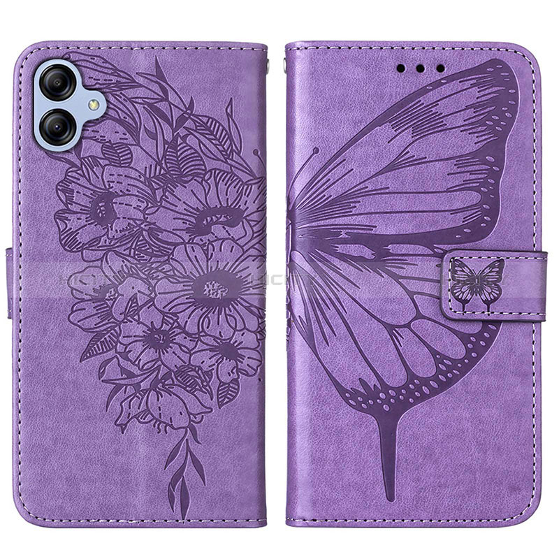 Coque Portefeuille Papillon Livre Cuir Etui Clapet YB1 pour Samsung Galaxy A04 4G Violet Clair Plus