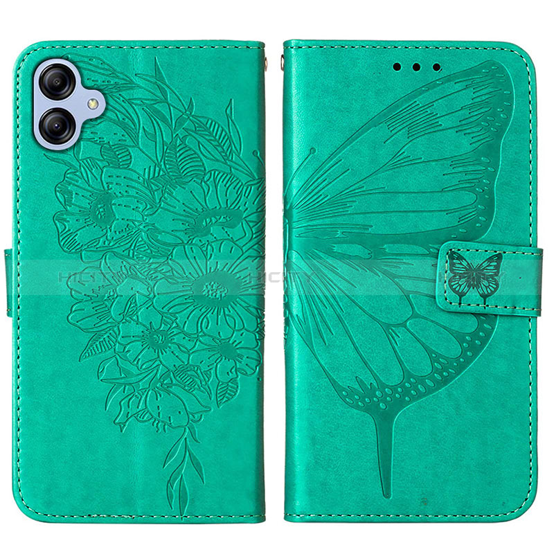 Coque Portefeuille Papillon Livre Cuir Etui Clapet YB1 pour Samsung Galaxy A04E Vert Plus