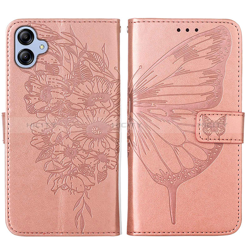 Coque Portefeuille Papillon Livre Cuir Etui Clapet YB1 pour Samsung Galaxy M04 Or Rose Plus
