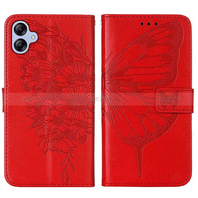 Coque Portefeuille Papillon Livre Cuir Etui Clapet YB1 pour Samsung Galaxy M04 Rouge Plus