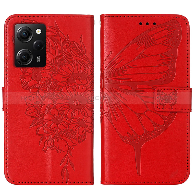 Coque Portefeuille Papillon Livre Cuir Etui Clapet YB1 pour Xiaomi Poco X5 Pro 5G Rouge Plus