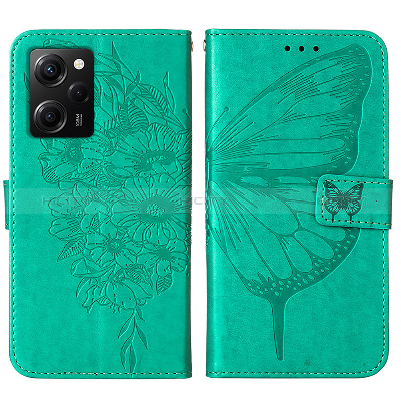 Coque Portefeuille Papillon Livre Cuir Etui Clapet YB1 pour Xiaomi Poco X5 Pro 5G Vert Plus