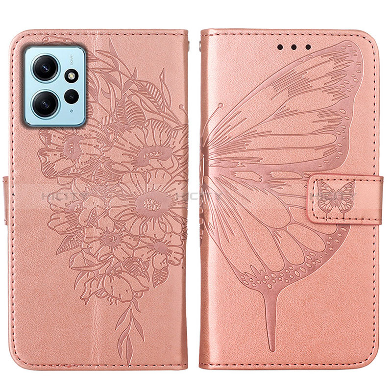 Coque Portefeuille Papillon Livre Cuir Etui Clapet YB1 pour Xiaomi Redmi Note 12 4G Or Rose Plus