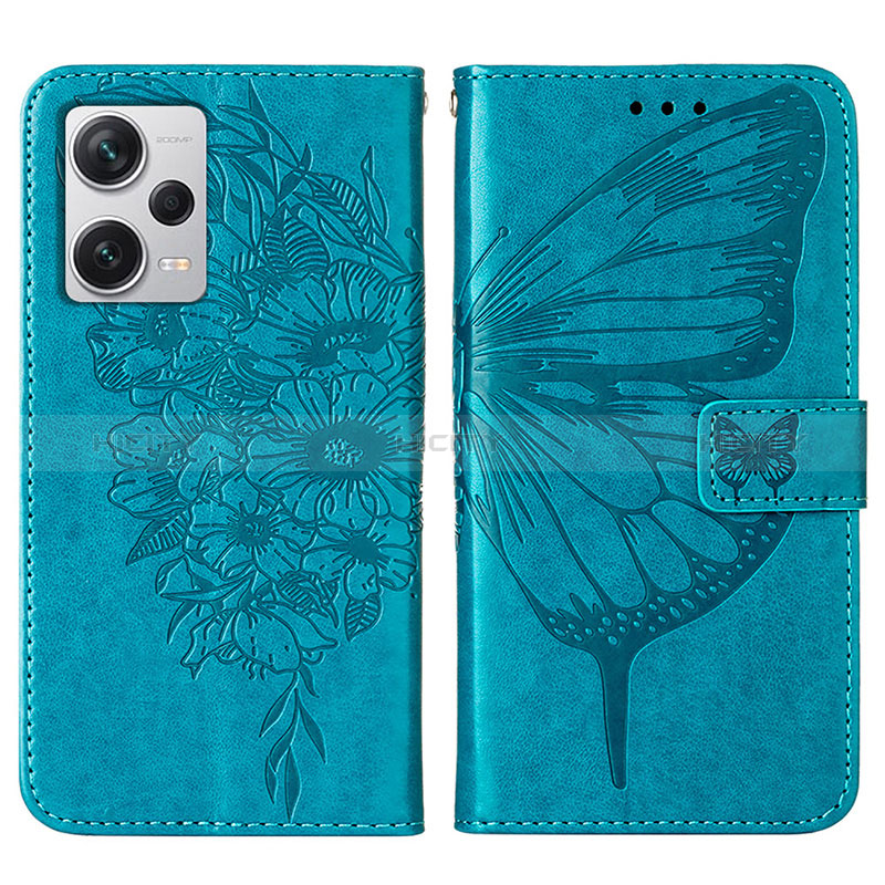 Coque Portefeuille Papillon Livre Cuir Etui Clapet YB1 pour Xiaomi Redmi Note 12 Explorer Bleu Plus
