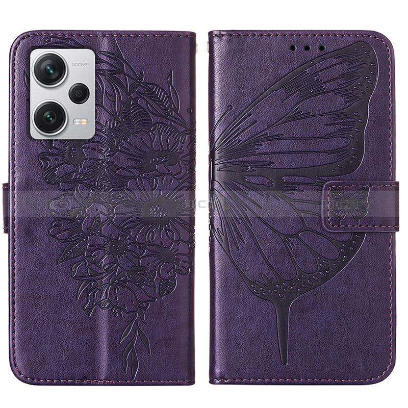 Coque Portefeuille Papillon Livre Cuir Etui Clapet YB1 pour Xiaomi Redmi Note 12 Explorer Violet Plus