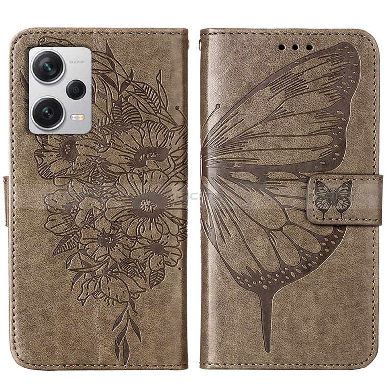 Coque Portefeuille Papillon Livre Cuir Etui Clapet YB1 pour Xiaomi Redmi Note 12 Pro+ Plus 5G Gris Plus