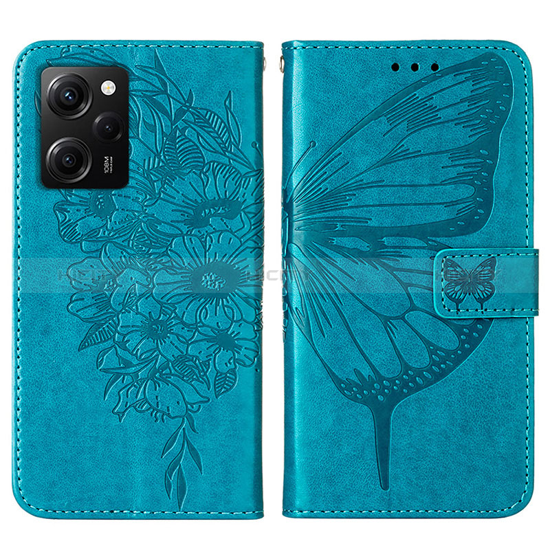 Coque Portefeuille Papillon Livre Cuir Etui Clapet YB1 pour Xiaomi Redmi Note 12 Pro Speed 5G Bleu Plus