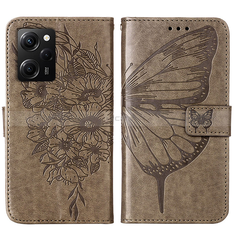 Coque Portefeuille Papillon Livre Cuir Etui Clapet YB1 pour Xiaomi Redmi Note 12 Pro Speed 5G Gris Plus