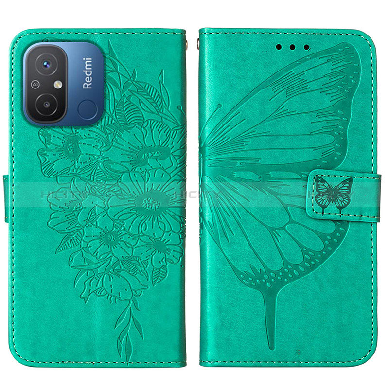 Coque Portefeuille Papillon Livre Cuir Etui Clapet YB2 pour Xiaomi Redmi 11A 4G Vert Plus