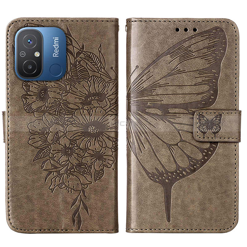 Coque Portefeuille Papillon Livre Cuir Etui Clapet YB2 pour Xiaomi Redmi 12C 4G Gris Plus