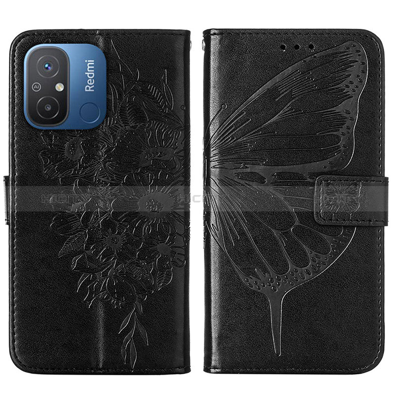 Coque Portefeuille Papillon Livre Cuir Etui Clapet YB2 pour Xiaomi Redmi 12C 4G Noir Plus