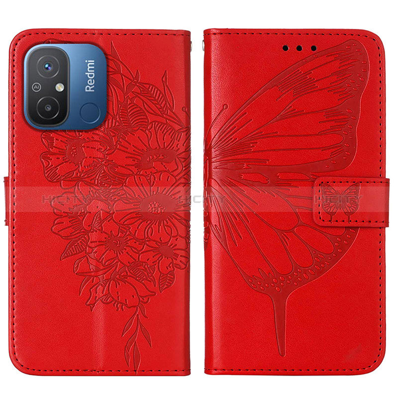 Coque Portefeuille Papillon Livre Cuir Etui Clapet YB2 pour Xiaomi Redmi 12C 4G Rouge Plus