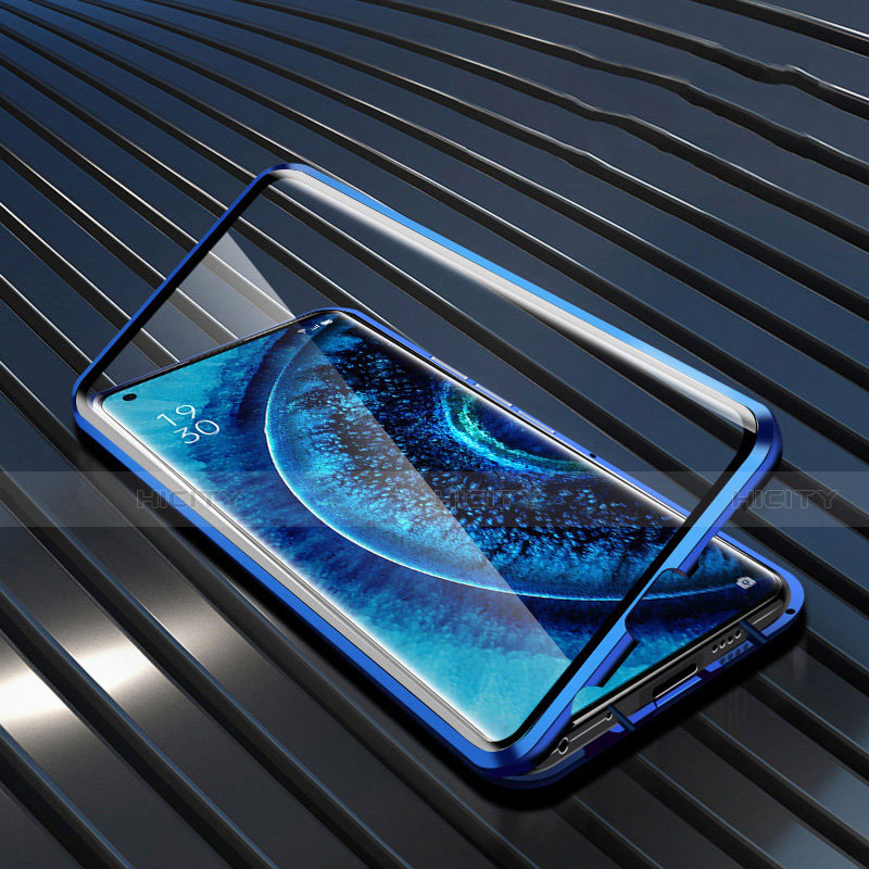 Coque Rebord Bumper Luxe Aluminum Metal Miroir 360 Degres Housse Etui Aimant A01 pour Oppo Find X2 Pro Bleu Plus