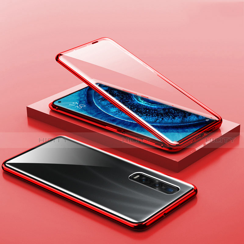 Coque Rebord Bumper Luxe Aluminum Metal Miroir 360 Degres Housse Etui Aimant A02 pour Oppo Find X2 Pro Rouge Plus