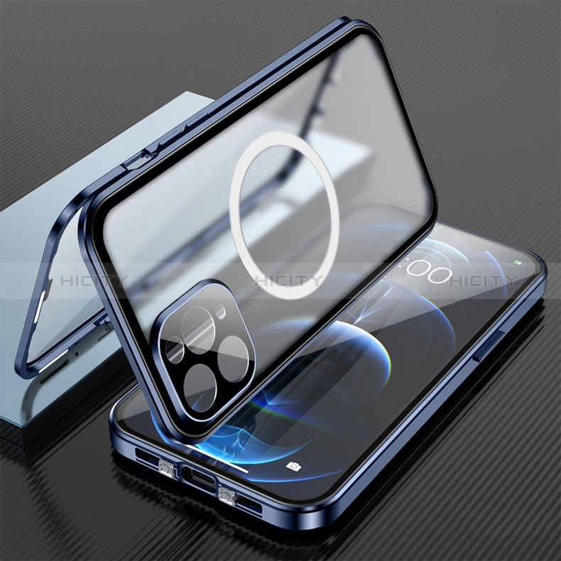 Coque Rebord Bumper Luxe Aluminum Metal Miroir 360 Degres Housse Etui Aimant avec Mag-Safe Magnetic Magnetique pour Apple iPhone 13 Pro Plus