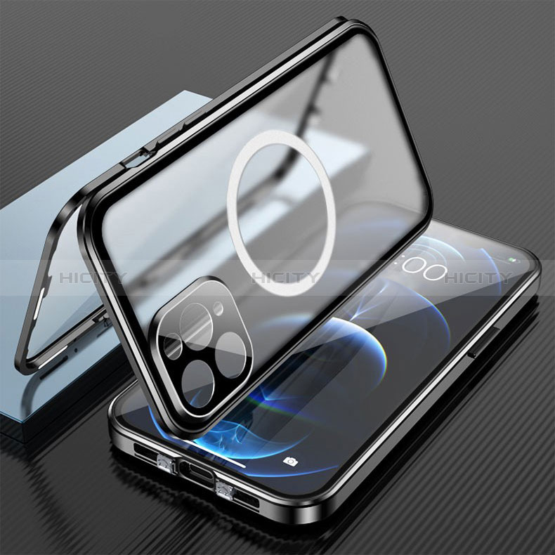 Coque Rebord Bumper Luxe Aluminum Metal Miroir 360 Degres Housse Etui Aimant avec Mag-Safe Magnetic Magnetique pour Apple iPhone 15 Pro Max Plus