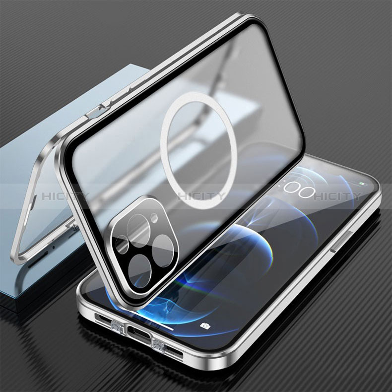 Coque Rebord Bumper Luxe Aluminum Metal Miroir 360 Degres Housse Etui Aimant avec Mag-Safe Magnetic Magnetique pour Apple iPhone 15 Pro Max Plus