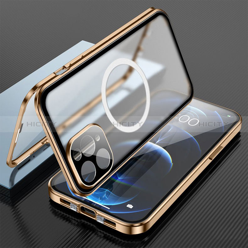 Coque Rebord Bumper Luxe Aluminum Metal Miroir 360 Degres Housse Etui Aimant avec Mag-Safe Magnetic Magnetique pour Apple iPhone 15 Pro Max Plus