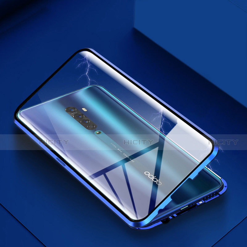 Coque Rebord Bumper Luxe Aluminum Metal Miroir 360 Degres Housse Etui Aimant C01 pour Oppo Reno2 Bleu Plus