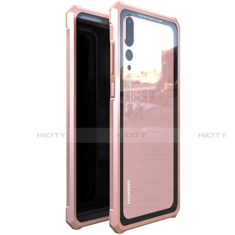 Coque Rebord Bumper Luxe Aluminum Metal Miroir 360 Degres Housse Etui Aimant D01 pour Huawei P20 Pro Or Rose Plus