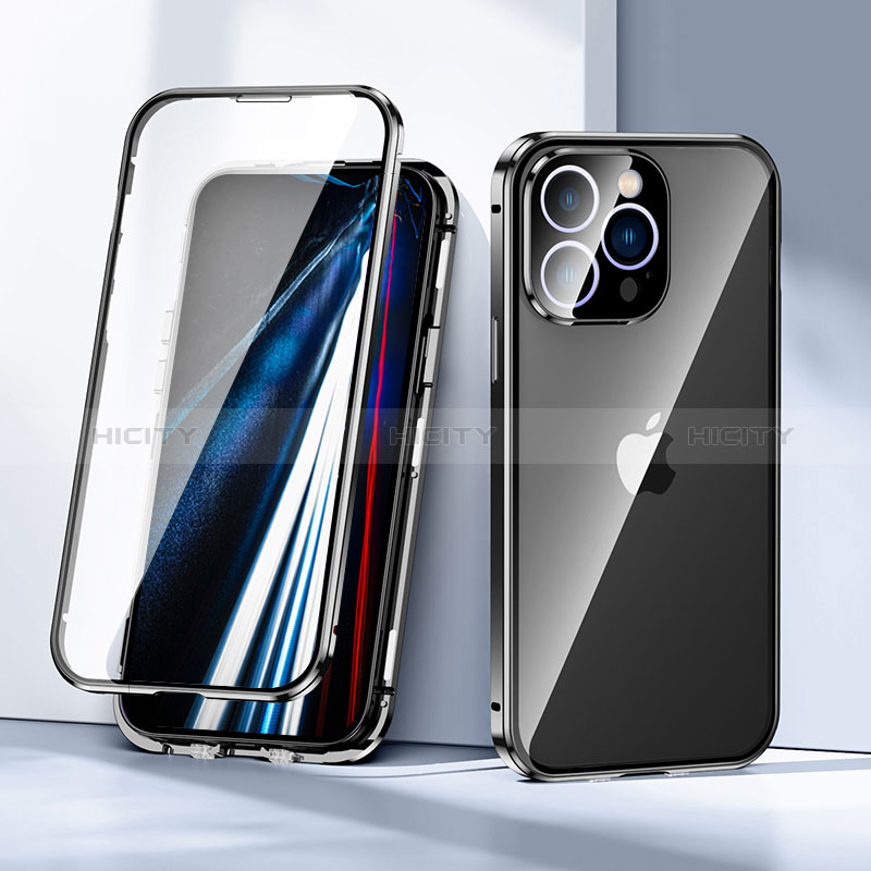 Coque Rebord Bumper Luxe Aluminum Metal Miroir 360 Degres Housse Etui Aimant LK1 pour Apple iPhone 13 Pro Max Noir Plus