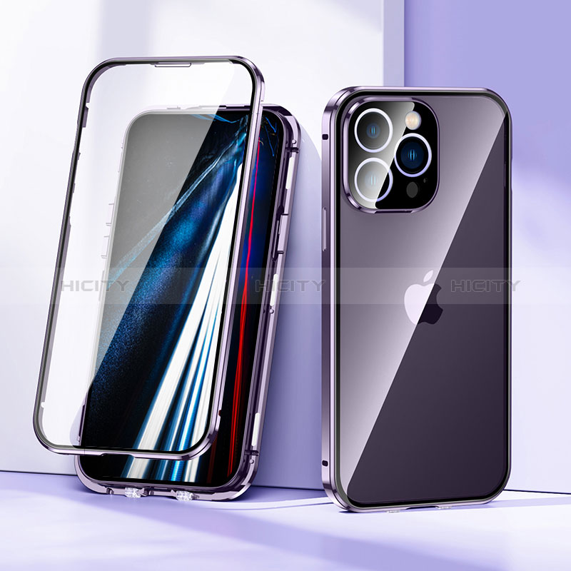 Coque Rebord Bumper Luxe Aluminum Metal Miroir 360 Degres Housse Etui Aimant LK1 pour Apple iPhone 13 Pro Max Violet Plus