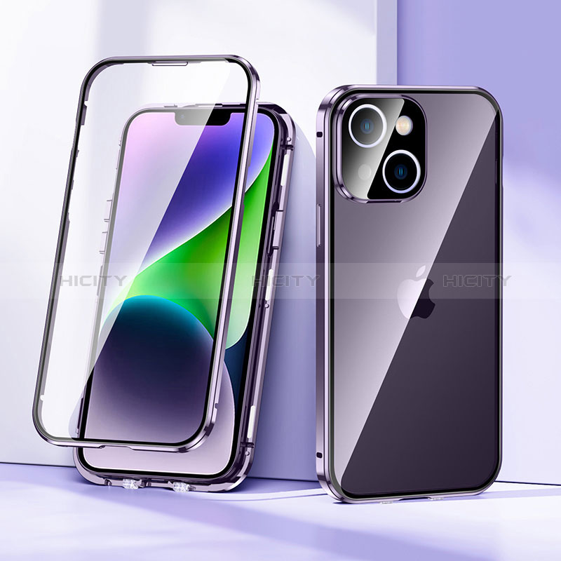 Coque Rebord Bumper Luxe Aluminum Metal Miroir 360 Degres Housse Etui Aimant LK1 pour Apple iPhone 14 Plus Violet Plus