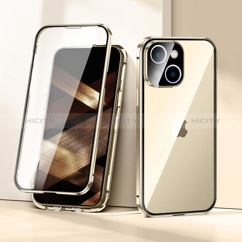 Coque Rebord Bumper Luxe Aluminum Metal Miroir 360 Degres Housse Etui Aimant LK1 pour Apple iPhone 15 Or Plus